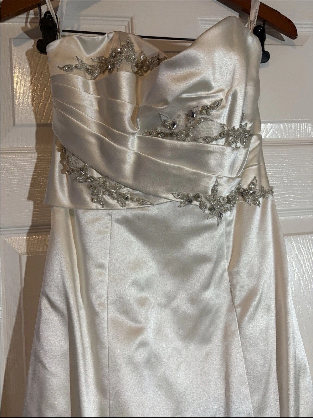 Cosmobella Ivory Satin Strapless Dress with Beaded Appliqué